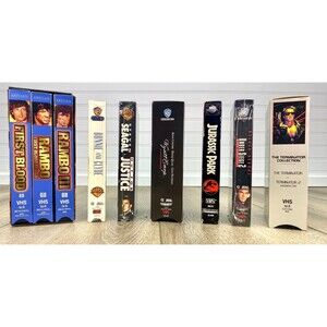 VHS Lot Action & Adventure Rambo 1-3, Terminator 1-2, Wyatt, Jurasic, Segal MORE